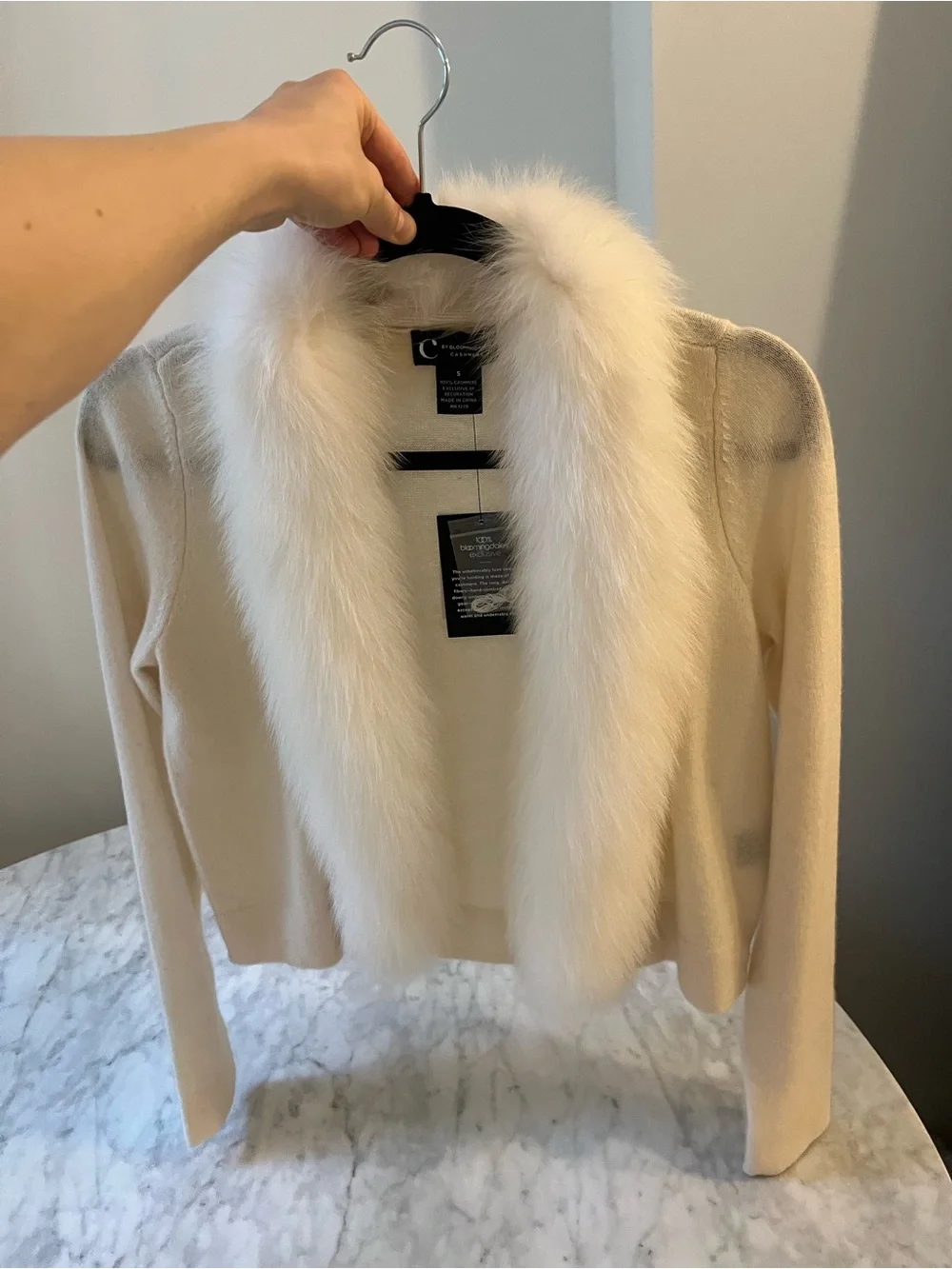 Bloomingdale's cashmere and genuine fox fur ivory cardigan - Picture 1 of 7